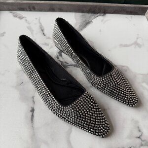 Zara Rhinestone Embellished Pointed Toe Ballet Flats Size 39